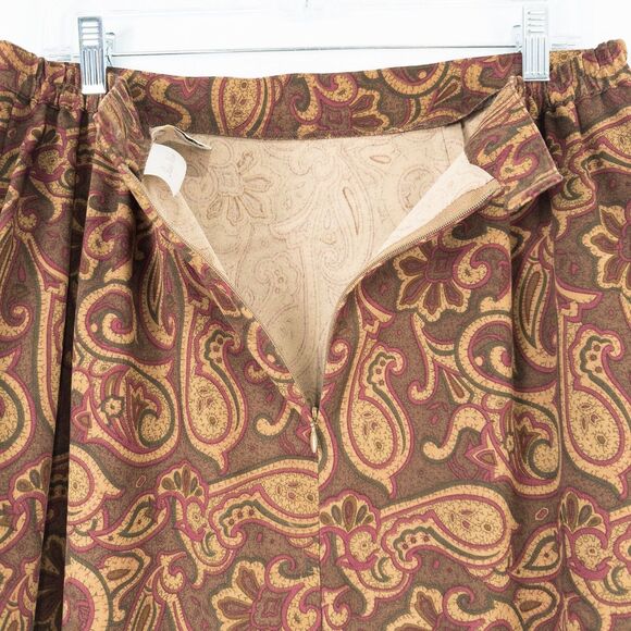 Vintage Studio Works Paisley Moleskin Midi Skirt Large Brown Boho Western Autumn - Picture 14 of 15